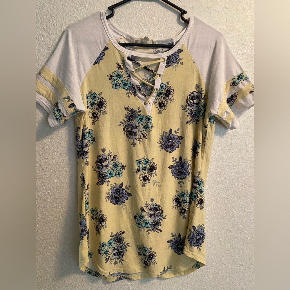 No Comment lace up floral top laced up